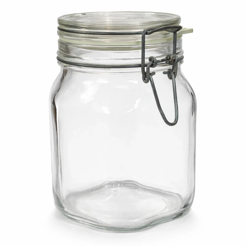 Vintage Bormioli Rocco Fido Glass Clamp Lid Jar 1L Clear Italian Canister
